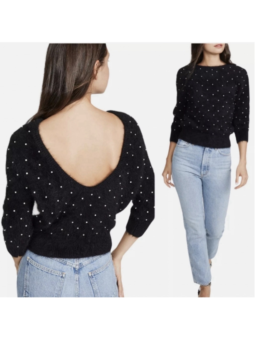 BA&SH Amby Sweater Jumper NWOT Angora Blend Rhinestone Black Size 2/M $395